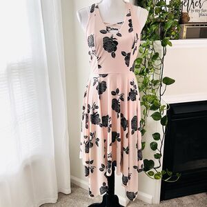 Candie's Pink Midi Dress with Black Floral Print